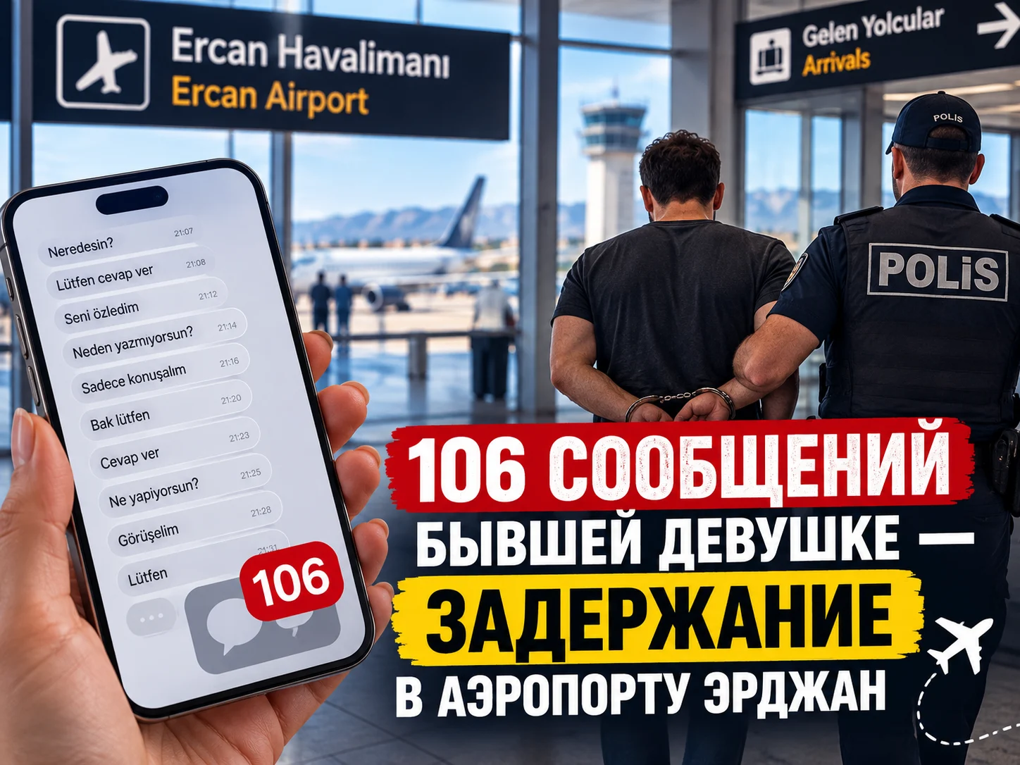 Отправил бывшей девушке 106 сообщений и был задержан в аэропорту Эрджан: подробности дела на Северном Кипре