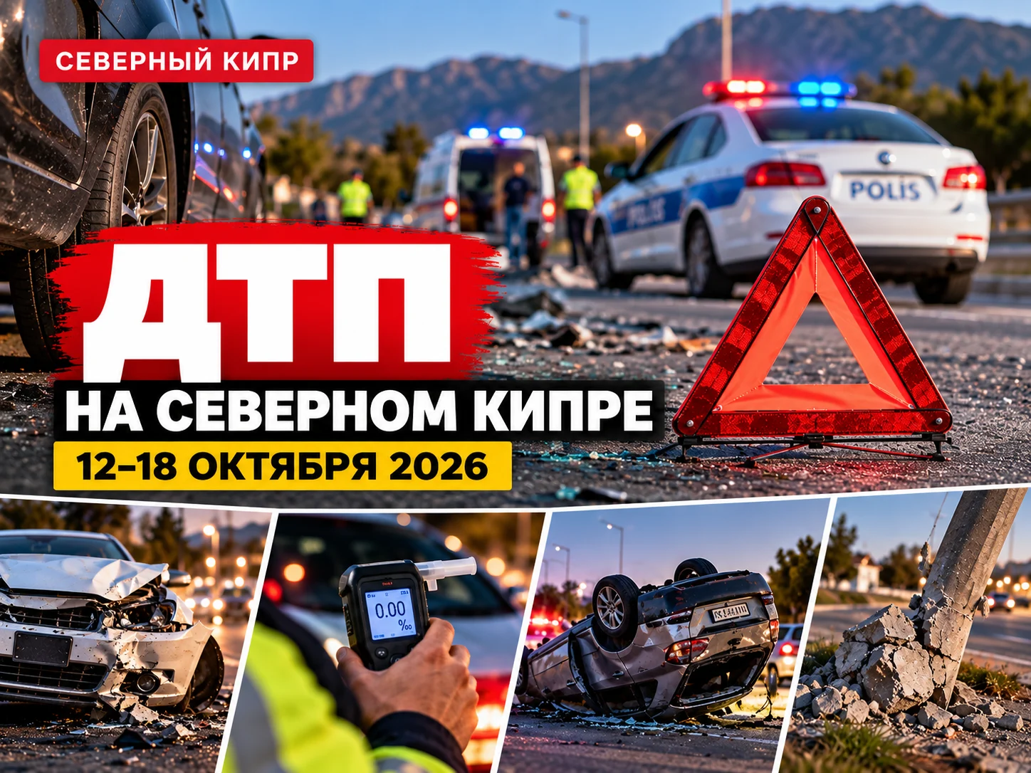 ДТП на Северном Кипре за 12–18 октября: тяжёлые травмы пешеходов, аварии с участием пьяных водителей и задержания