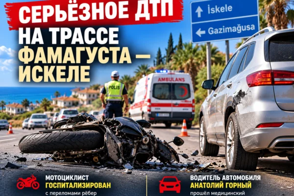 На трассе Фамагуста — Искеле мотоцикл столкнулся с автомобилем под управлением Анатолия Горного